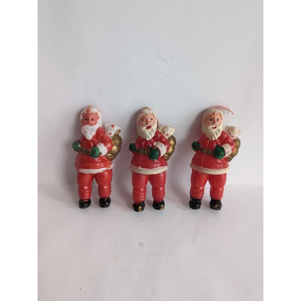 Vintage Empire Christmas Hard Plastic Santa Small Ornaments